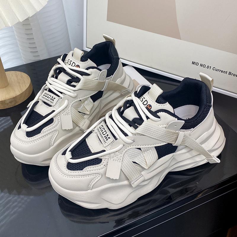 Маленькие белые туфли женские весна и осень новые туфли Daddy на толстой подошве с круглым носком повседневная спортивная обувь модный стиль кампуса