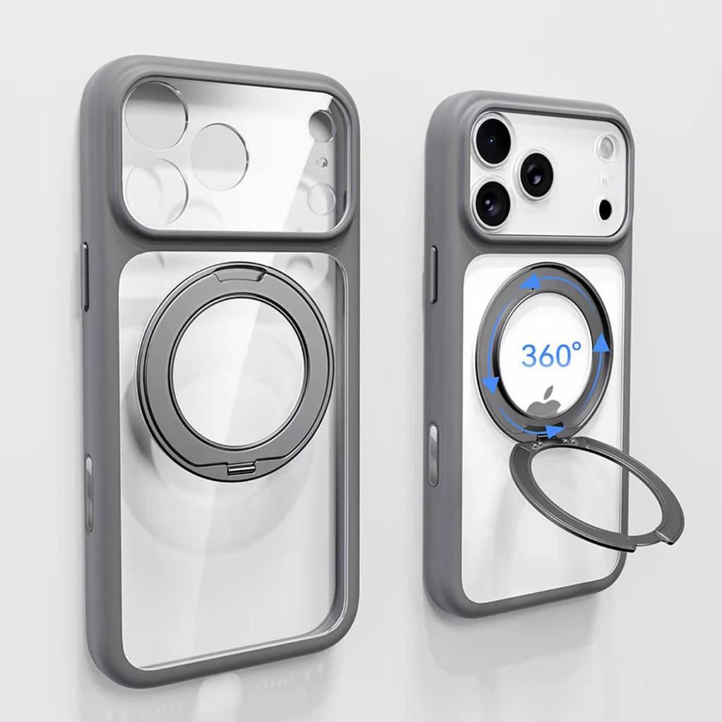 Прозрачный магнитный чехол-подставка 360° для iPhone 17 Pro Max с защитой всех объективов
