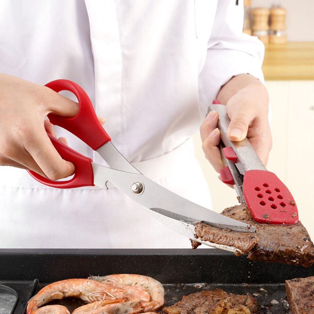 Herb Multipurpose Cooking Heavy Duty Stainless Steel Food Shears Clip Kitchen Scissors BBQ Tongs