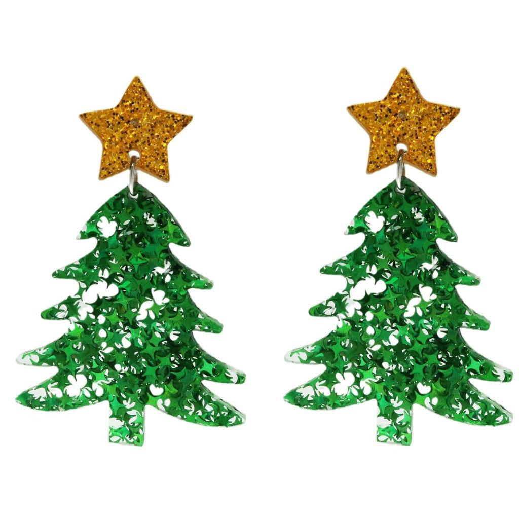 Eco-Friendly Acrylic Christmas Tree and Star Earrings