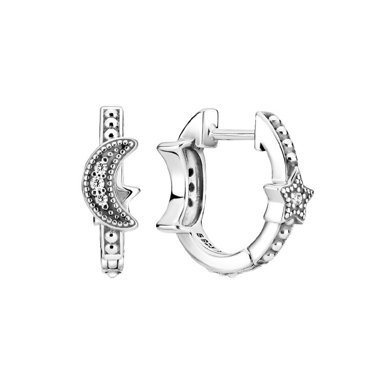 Pandora New Moon And Shining Star Charm Hook Earrings Women earrings Silver 299152C01