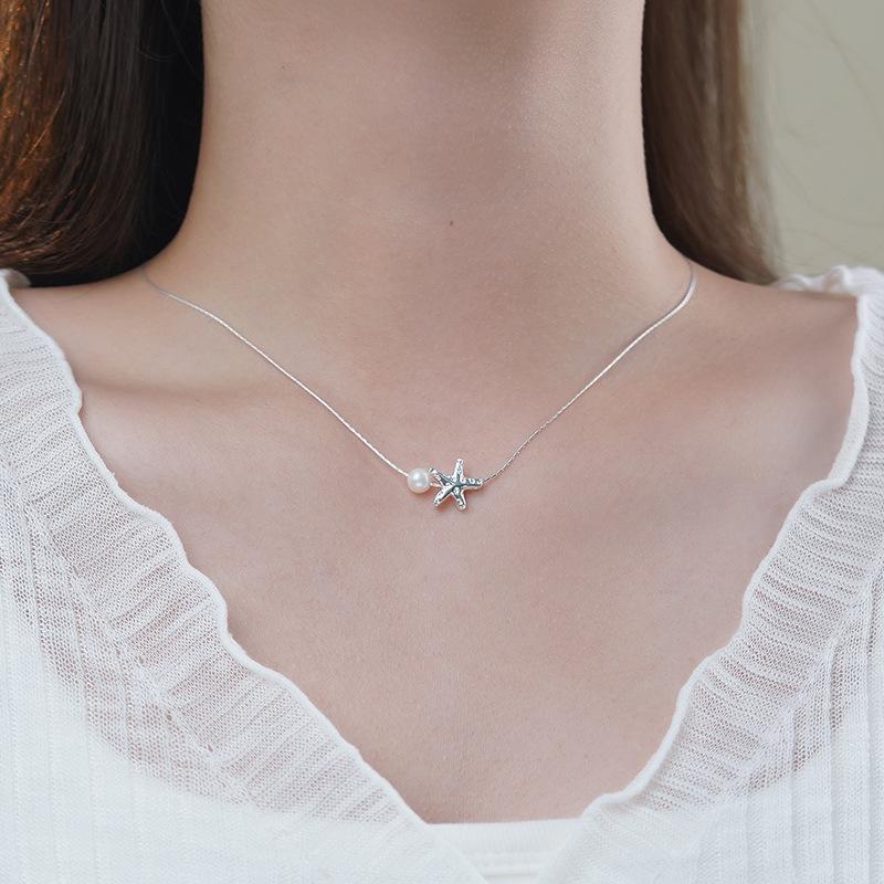 Персонализированное ожерелье из жемчуга с морской звездой на осень и зиму, простая и свежая цепочка для свитера