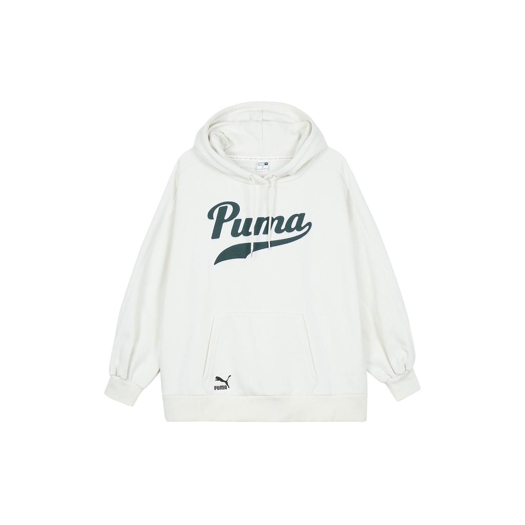 Puma Logo Print Hooded Pullover Fleece Sweatshirt Women Tops White 536184-05