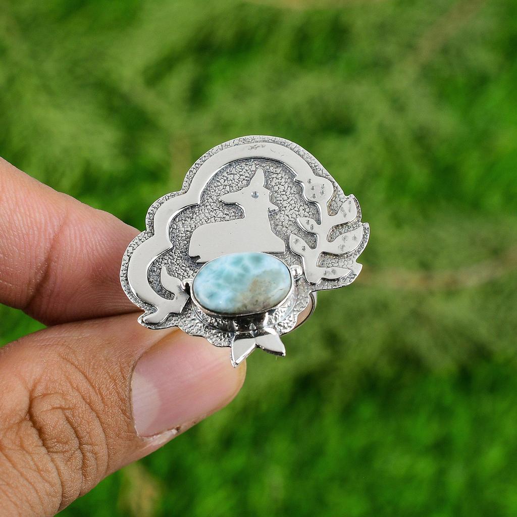 Larimar Gemstone 925 Sterling Silver Anniversary Sister Birthday Ring Jewelry