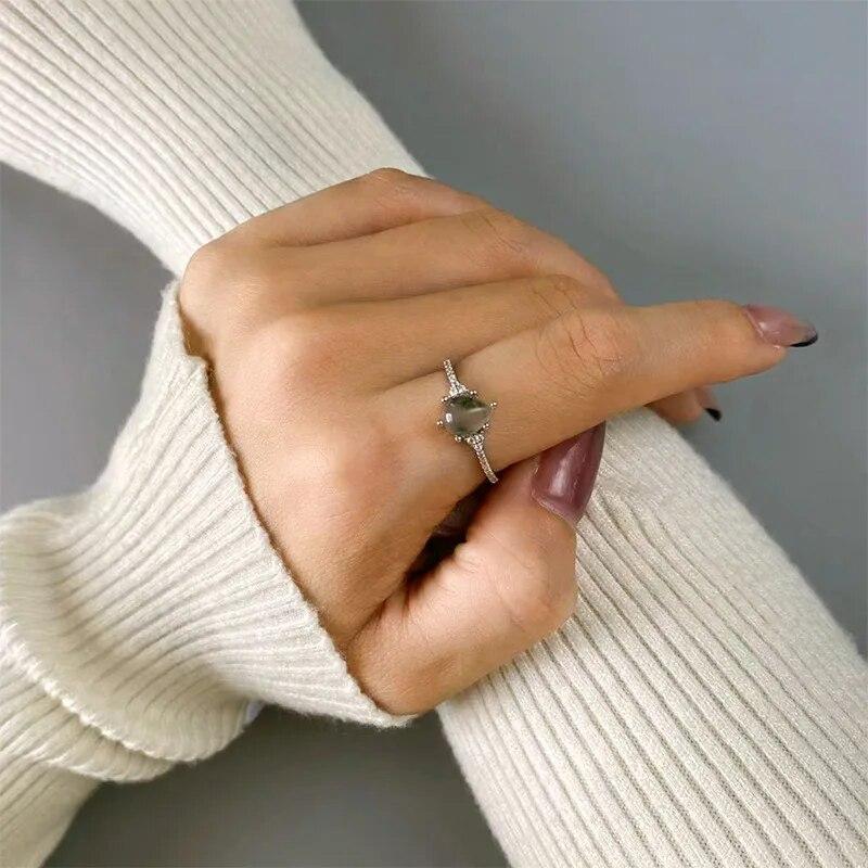 Роскошное кольцо из натурального камня с текстурой различных зеленых мхов и трав, агат Vouple, кольцо для женщин, стерлинговое серебро, подарок на помолвку, ювелирные изделия