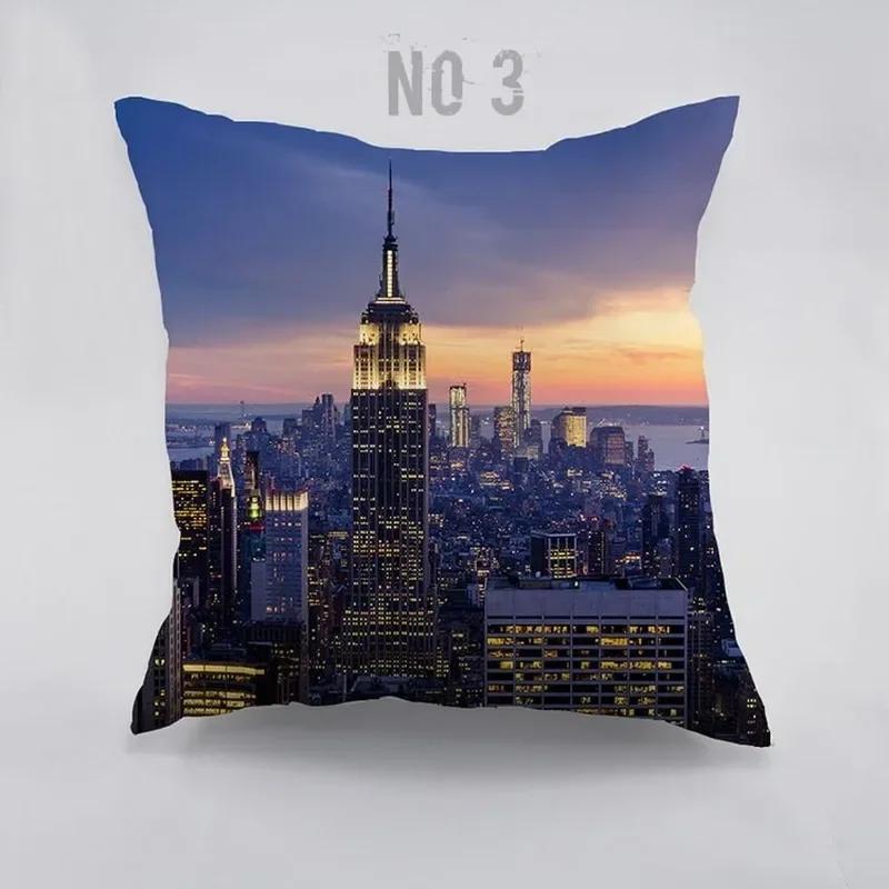 Вид Нью-Йорка Рассветный узор Хлопковая наволочка для подушки для дома, машины, дивана Дизайн Эмпайр-стейт-билдинг Темная ночь Наволочка