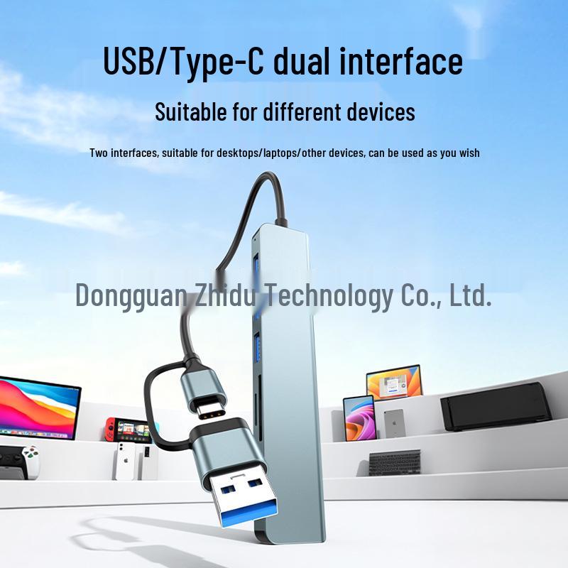 Dual-Head 8-in-1 USB Hub Docking Station with Card Reader, 3.5mm Audio, and Type-C for Mobile and Laptops
