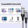 2x Câble USB-C Nylon Rapide 3A pour Xiaomi Redmi 14C 13C, Redmi Note 13/Note 14 4G-5G, Note 13 Pro Plus 5G - Gris 1 Mètre