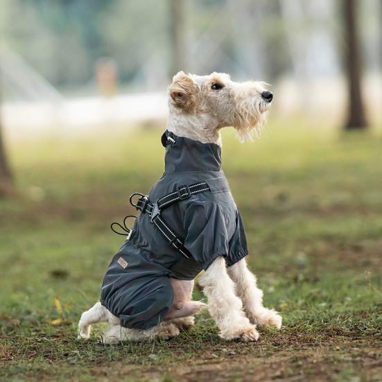 Dog Raincoat with Harness for Small Medium Dogs Adjustable Dog Rain Jacket Waterproof Puppy 4 Legs Raincoat with Reflective Strip