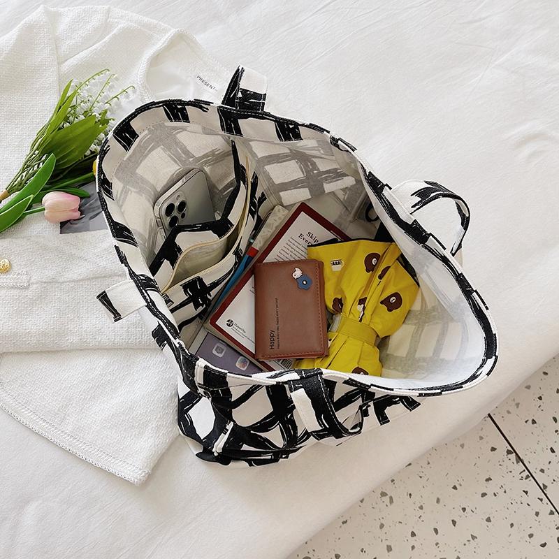 Сумка через плечо с принтом в клетку, вместительная, женская, из холста