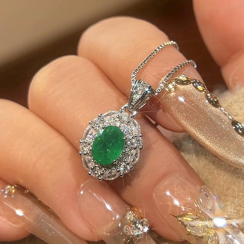 Huayue Jewelry Set S Silver Needle Earrings Necklace Simulation Paraiba Emerald Female