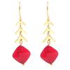 [Q2516] - Golden Red 'Boho' Steel Designer Earrings - 30x12 Mm