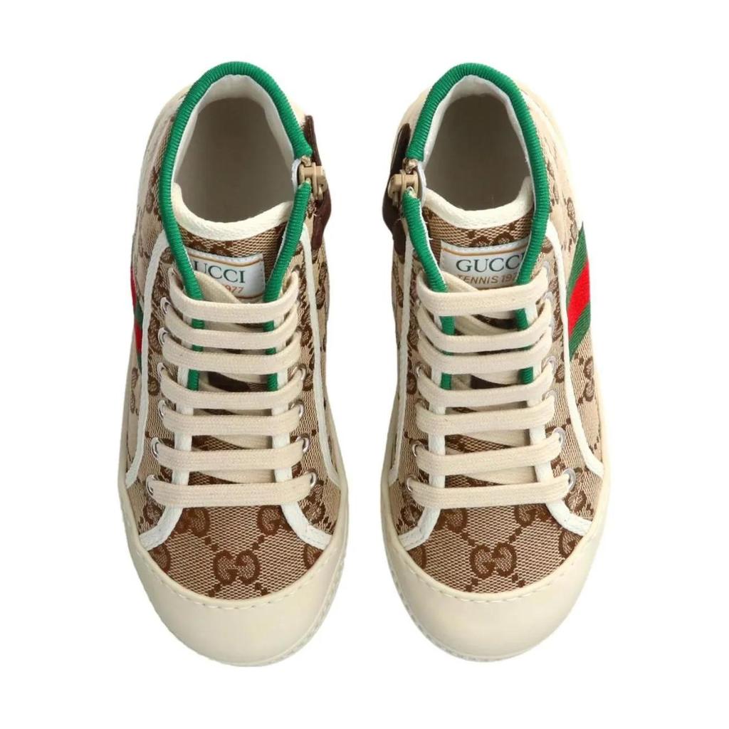 GUCCI Tennis 1977 Fashion High top Kids' Skateboarding Shoes Beige Brown Kids' (Unisex) Kids' Skateboarding Shoes 662214 HVKG0 9761