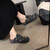 Шерстяные заклепки, стразы, женские новые ретро полушлепанцы баотоу на толстой подошве, женские уличные шлепанцы