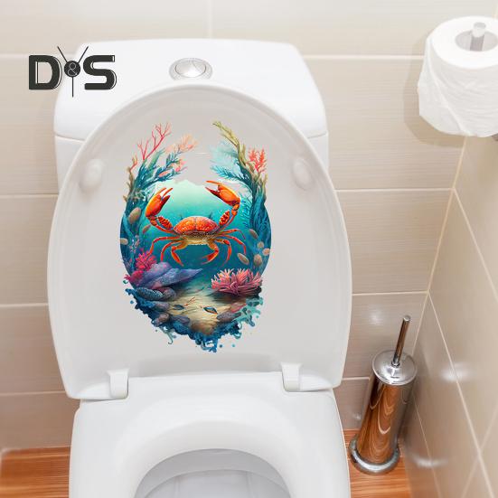 Наклейка на унитаз с морскими животными, съемная самоклеящаяся водонепроницаемая наклейка из ПВХ для гостиной, настенное искусство, подводный мир, украшение для крышки унитаза для ванной комнаты.