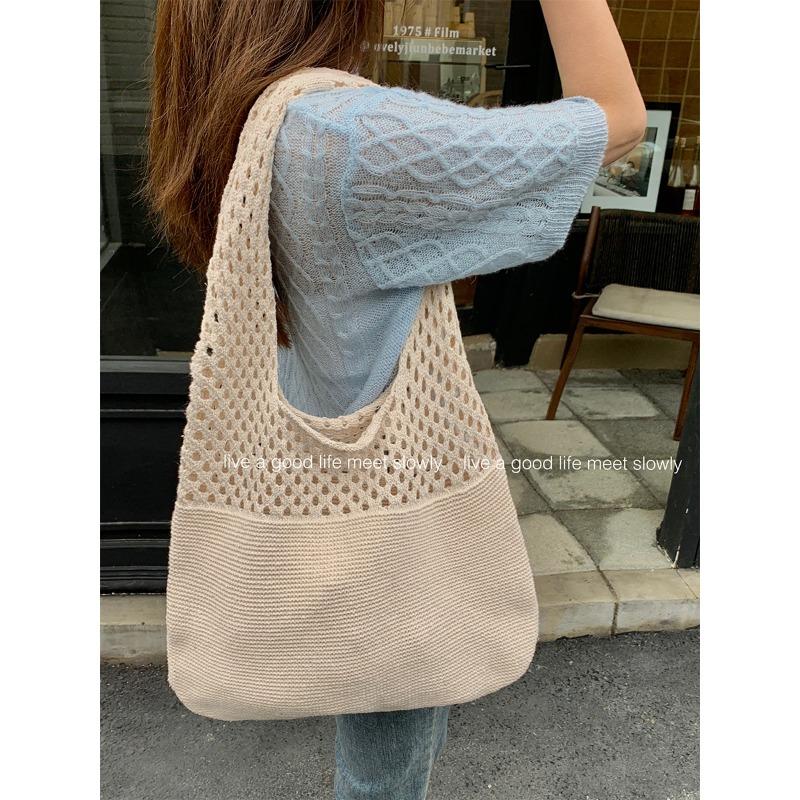 Tote Bag Knit Bag Mesh Hollowed Out Women's Shoulder Bag Woven Bag Handbag