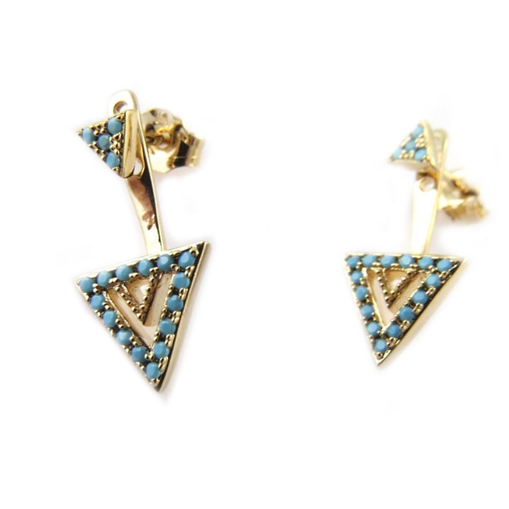 Les Trésors De Lily [N6249] - Gold Plated 'Navajos' Turquoise Gold Earlobes (triangles) - 15x9 Mm
