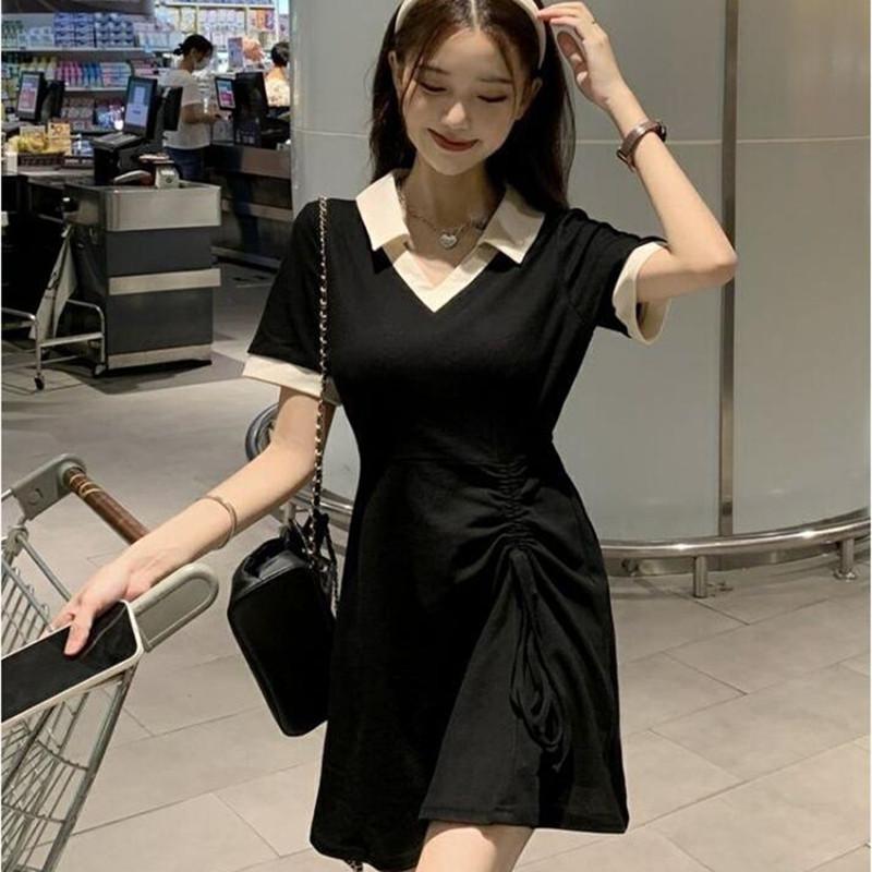 Летнее платье с коротким рукавом на кулиске в японском стиле 2025 для женщин