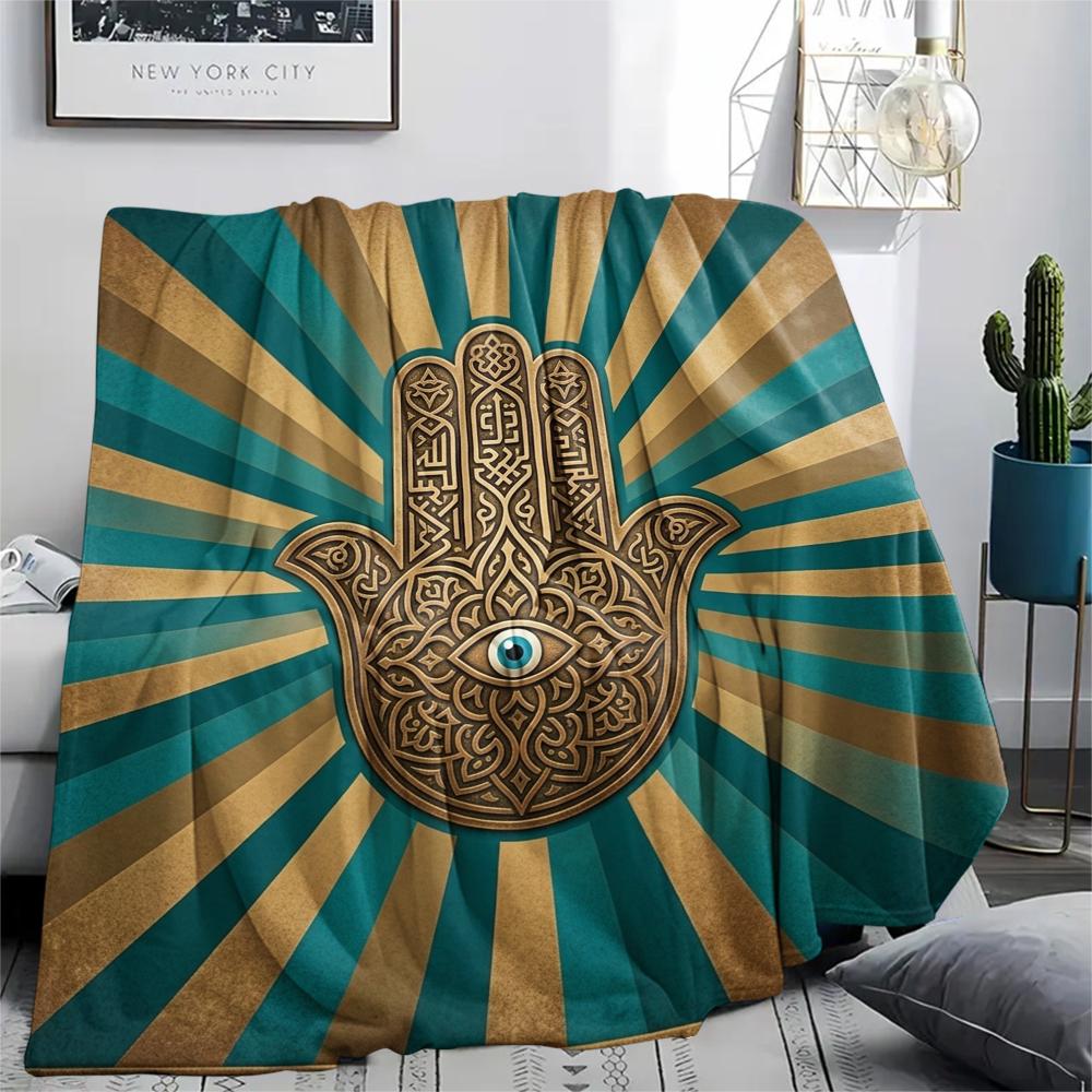 1Pc Hand of Fatima Print Flannel Blanket, High quality Comfortable for All Seasons, Home Decor, Warmth and Comfort, Perfect for Christmas Gifts W169