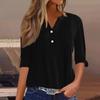 Women's Fashion Casual Solid Colour V-Neck Long Sleeve Button Down T-Shirt Top