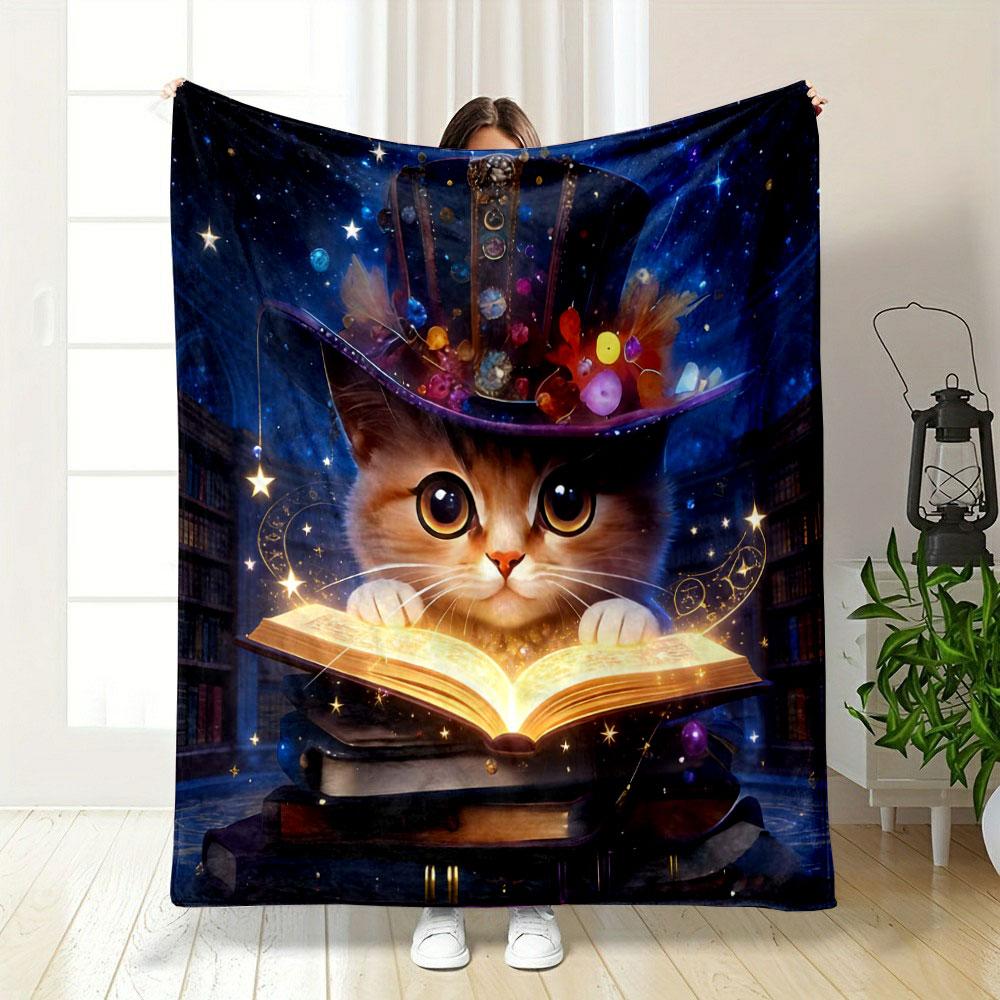 Multi-Sizes Cute Tabby Cat Print Blanket Flannel Soft Comfort Home Travel Blanket Kids Warm Blanket Picnic Luxury Gifts