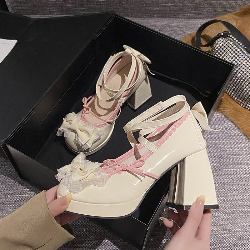 2025 весна и осень новые корейские мягкие женские туфли на толстой подошве в стиле Лолиты jk single туфли с бантом на высоком каблуке туфли Мэри Джейн женские
