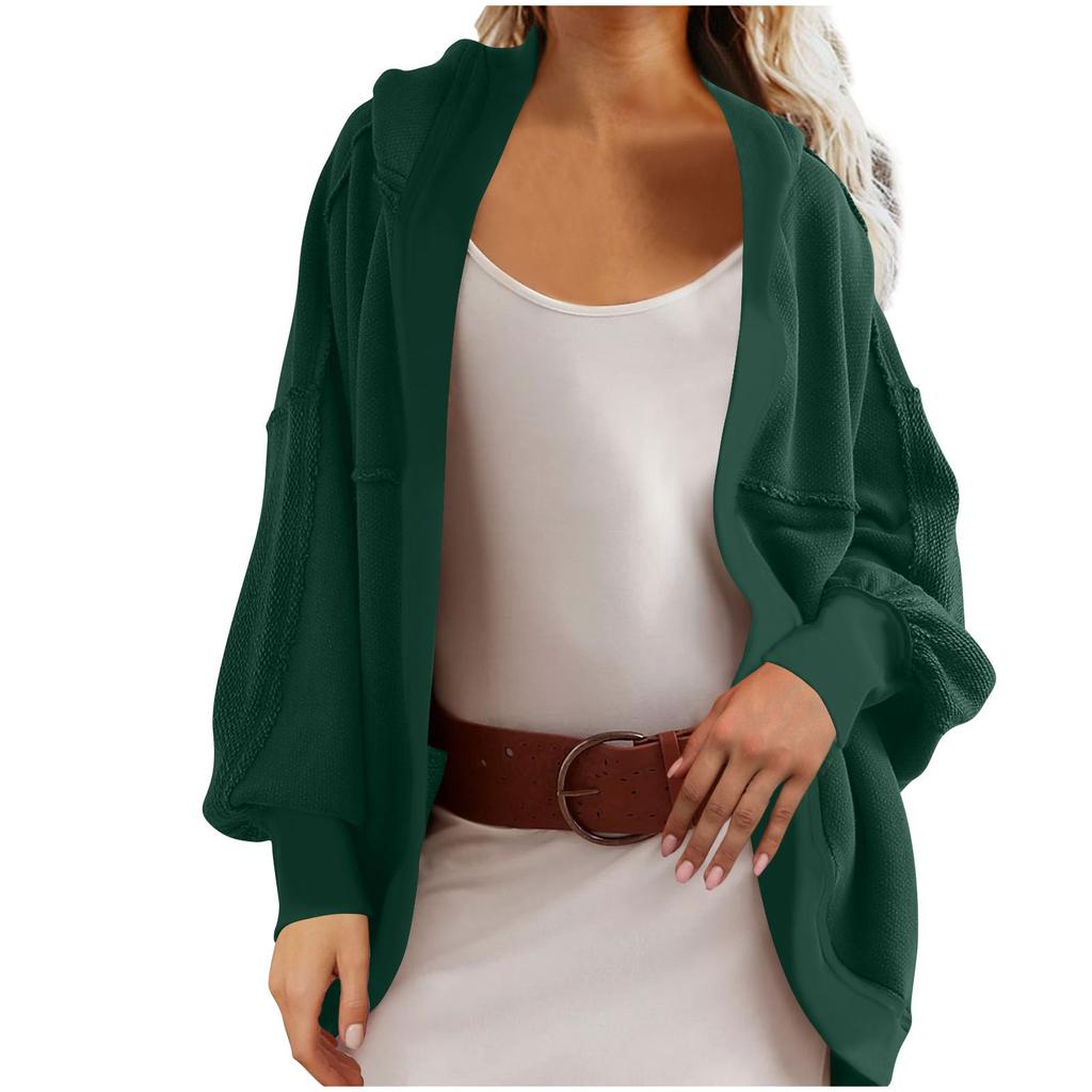 Women's Hoodie Cardigan Sweater Casual Fashion Solid Color Plain Long Sleeve Hooded Cardigan Jacket Coat Outerwear