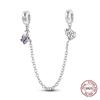 Dragonfly Charm 925 Silver Original Bee Safety Chain Sparkle Zircon Clip Charms Fit Bracelet DIY Jewelry For Women Wedding Gift