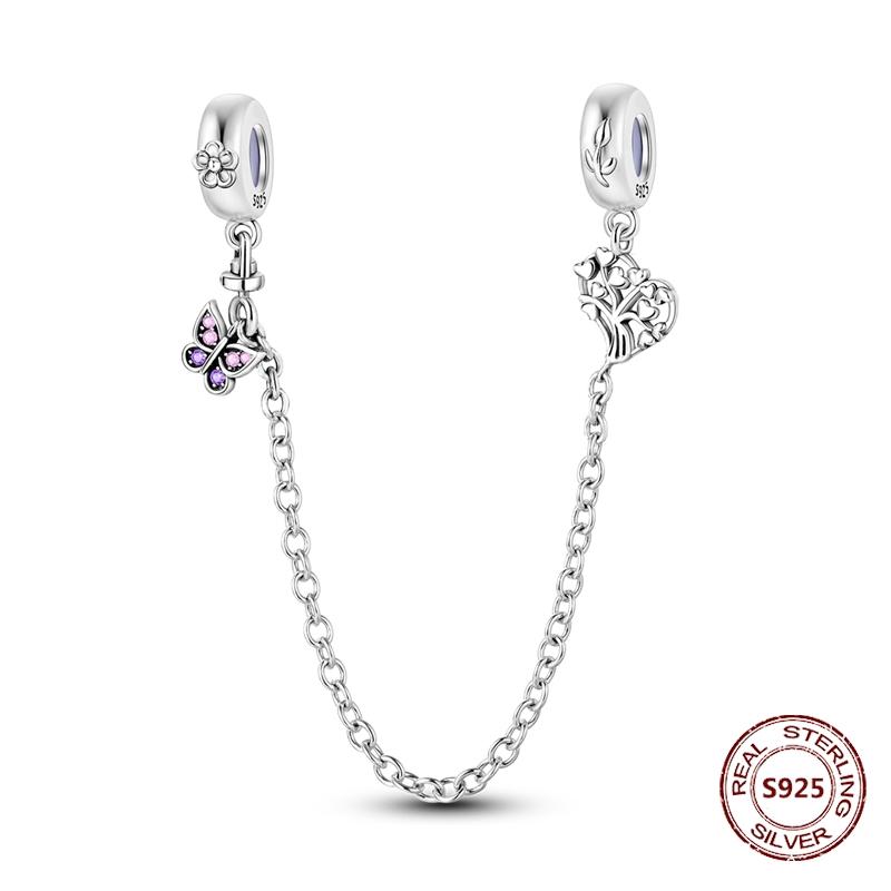 Dragonfly Charm 925 Silver Original Bee Safety Chain Sparkle Zircon Clip Charms Fit Bracelet DIY Jewelry For Women Wedding Gift