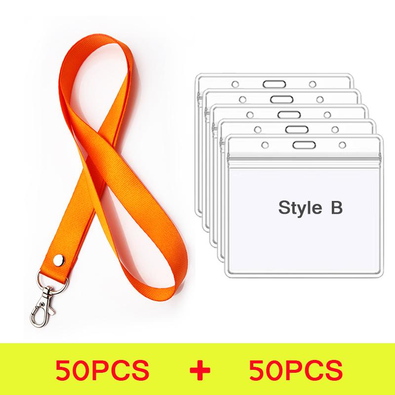 100 Pcs Safety Hanging Neck Strap Lanyard And Card Case ID Name Transparent Badge Holder Anti-Lost Clasp Rope Keychain Landyard