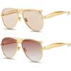 Trendy Oversized Round Aviator Sunglasses for Women Men Gold Metal Gradient Tea Oval Frame Pilot Sun Glasses UV400 Retro Shades