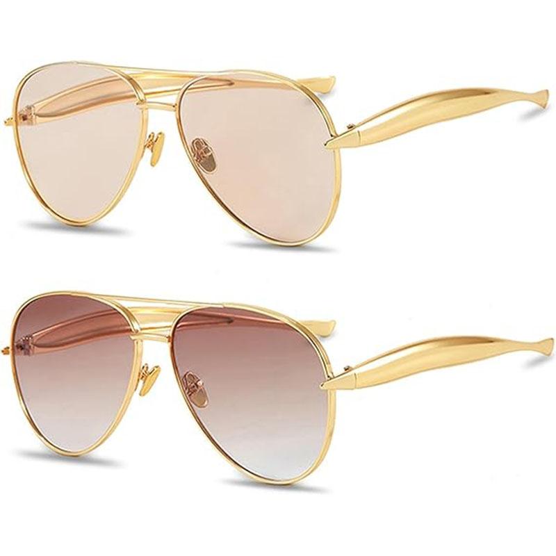 Trendy Oversized Round Aviator Sunglasses for Women Men Gold Metal Gradient Tea Oval Frame Pilot Sun Glasses UV400 Retro Shades