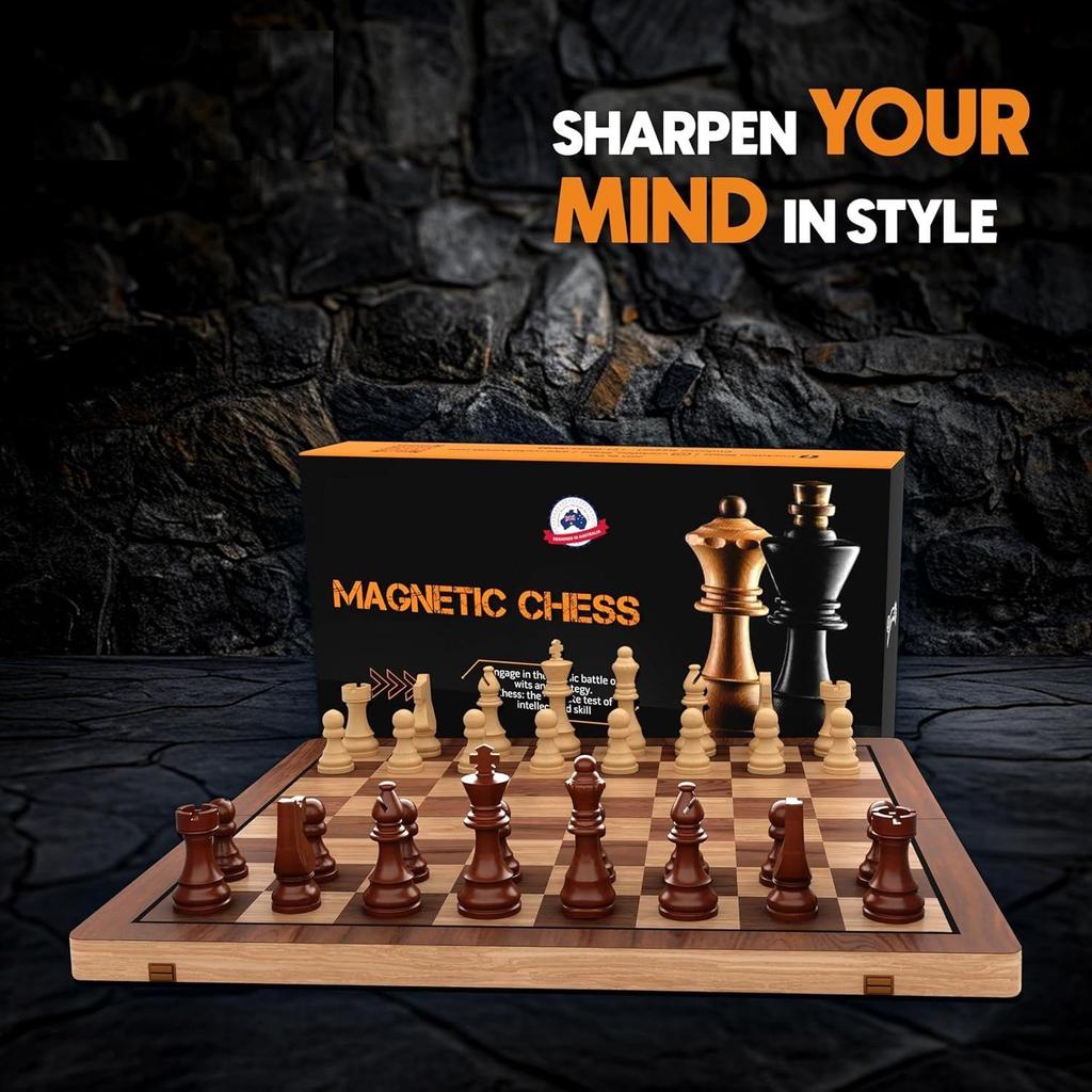 16 Inches Wooden Handcrafted Magnetic Chessboard Set|Tournament-Style Chess Set with Premium Build,Magnetic Pieces