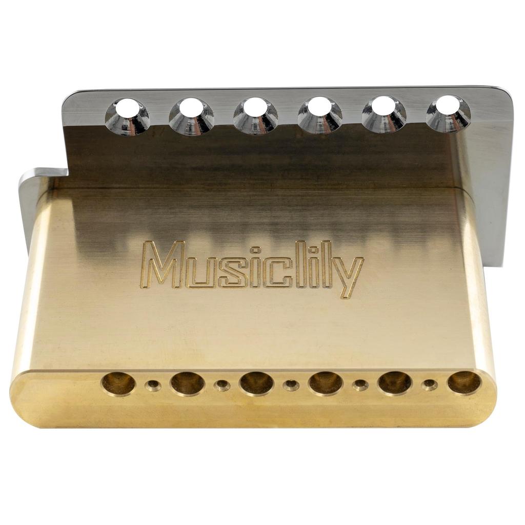 Musiclily Ultra Pitch ST Tremolo Bridge with Modern Brass Saddles and 42mm Brass Blocks for Strat Electric Chrome 10.5mm 6-Point Guitars,