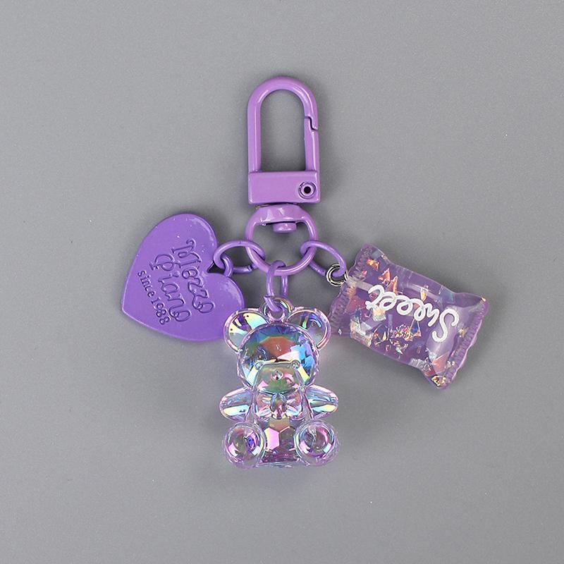 Cartoon Bling Heart Bear Animal Candy Keychain Keyring Creative Cute Bag Pendant