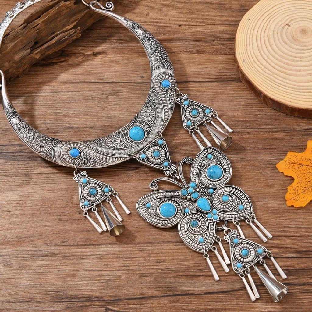 Ретро Этнический Стиль Ювелирные Изделия Мяо Серебро Бабочка Большой Воротник Ожерелье Меньшинств Аксессуары для Выступлений Дун