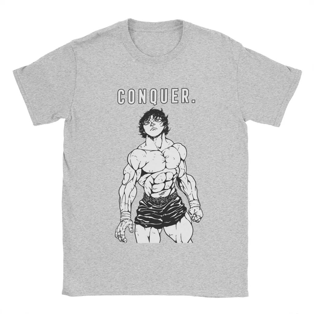 Летняя футболка Харадзюку на заказ мужская Баки Ханма Завоеватель Смешная хлопковая футболка с коротким рукавом Аниме футболки Круглый вырез Топы 5XL