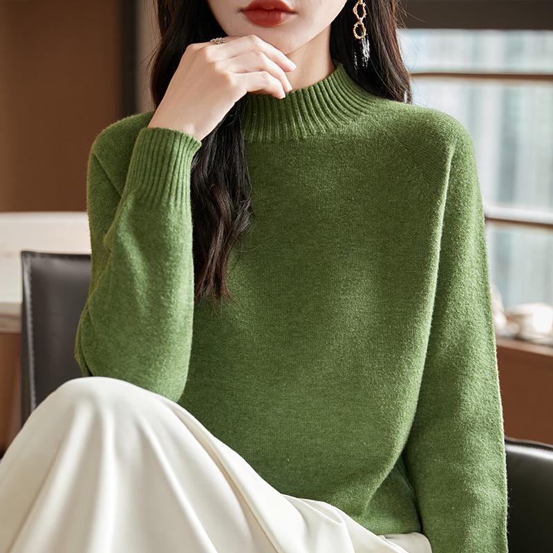 Женский очень толстый бесшовный вязаный свитер - Цельный, с полувысоким воротником, длинным рукавом, свободного кроя, облегающий базовый слой, дизайн 2025