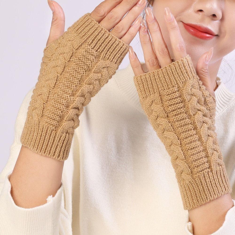Fingerless Knitted Gloves Outdoor Riding Mittens Half Finger Gloves Wool Gloves  Female/Girls
