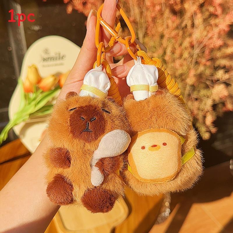 Plush Keychain Capybara Baking Wearing A Chefs Hat Toast Design Gift For