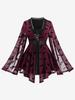 Rosegal Plus Size Star Bat Mesh Flocking Lace Up Кружевная отделка 2 в 1 Топ с поясом и съемной булавкой