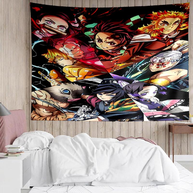 Demon-Slayer Print Tapestry, Backdrop, Easy Setup, Ideal for Bedroom, Office & Living Room, with Aesthetic Wall Hanging Decor.