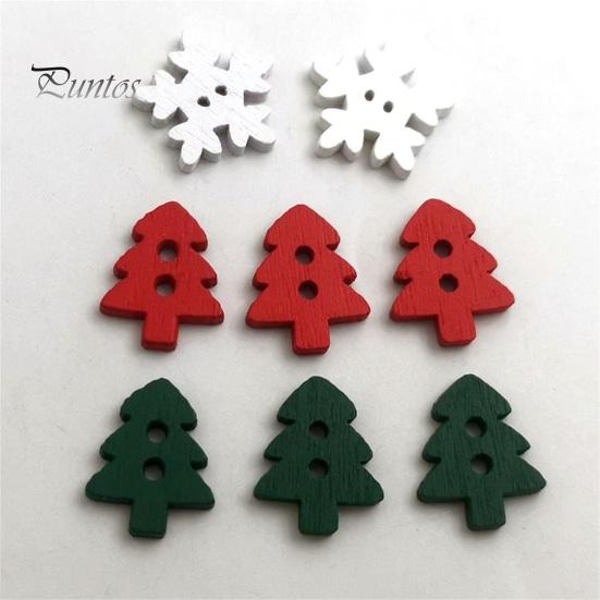 50Pcs Wooden Xmas Tree Snowflake Buttons 2 Holes DIY Sewing Buckle Ornament