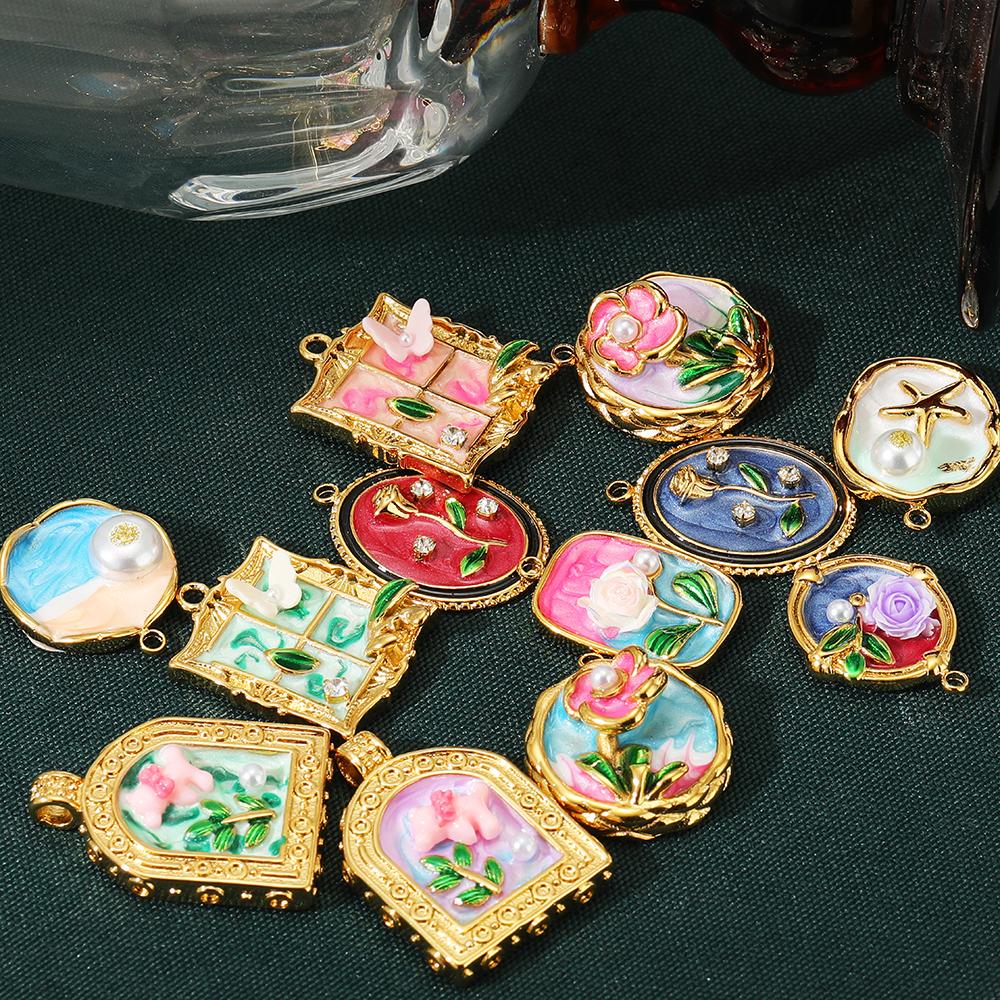 3Pcs Monet Garden Classical Charms Gold Stainless Steel Painted Flower Jewelry for DIY Necklace Pendant Bracelet Earrings Making