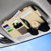 Car Sun Visor Organizer, Leather Pocket Organizer Sunglass Holder For Car Interior Accessories With Multi-Pocket Net Zipper (Beige)