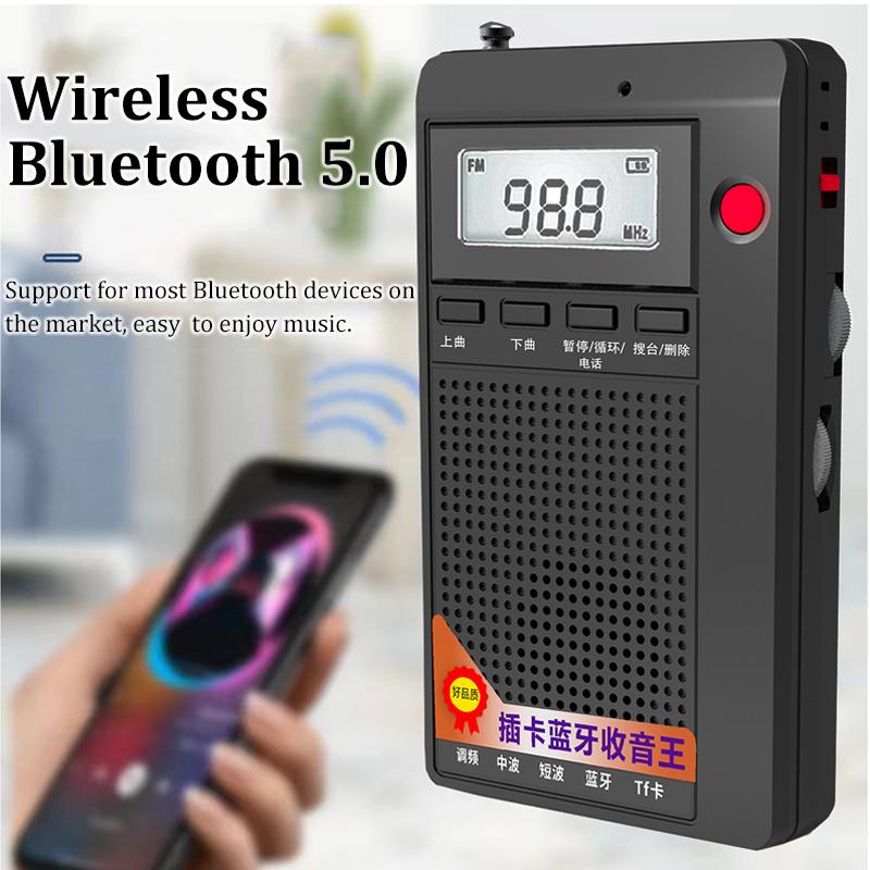 Портативные мини-радиоприемники, карманный FM/AM/SW-приемник, Bluetooth-стереодинамик, TF/гарнитура, MP3-плеер с ЖК-дисплеем, поддержка громкой связи