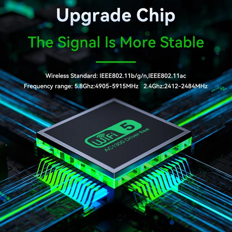 Двухдиапазонный USB-адаптер Wi-Fi 1300 Мбит/с 2,4 ГГц / 5 ГГц Wi-Fi Dongle USB 3.0 802.11Ac Беспроводной приемник с 4 антеннами для ПК/ноутбука Без драйверов
