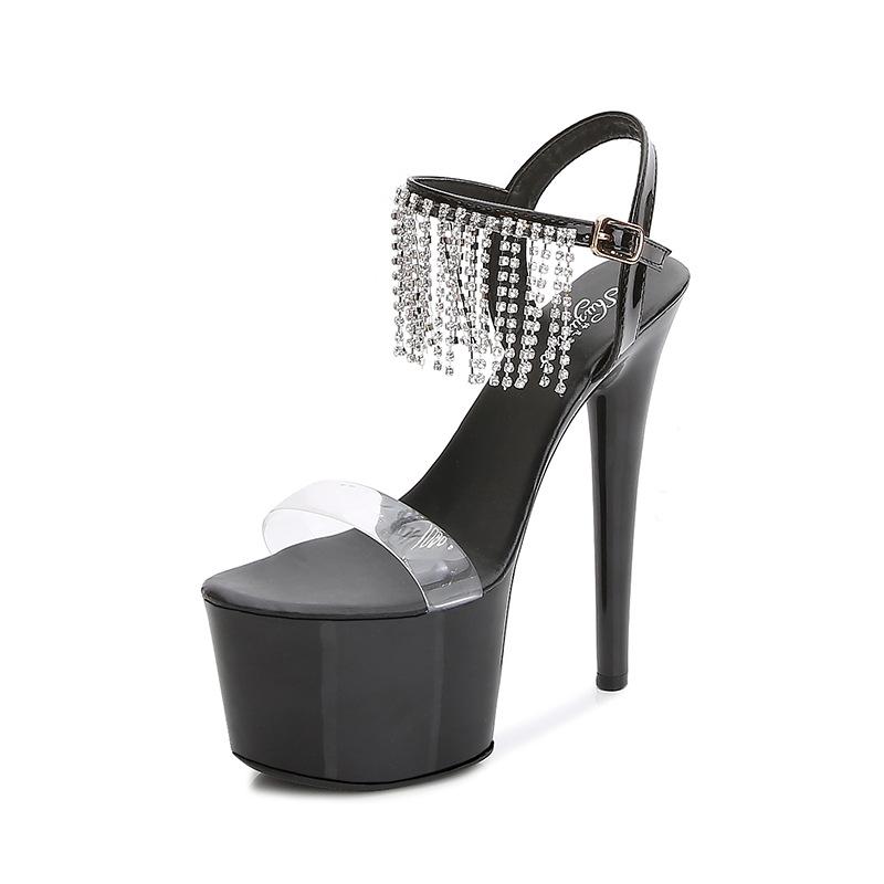 Женские туфли на шпильке. Сексуальные подиумные модные сандалии с бахромой. Серия 181. Каблук 16,5 см. Платформа 7 см LFD.