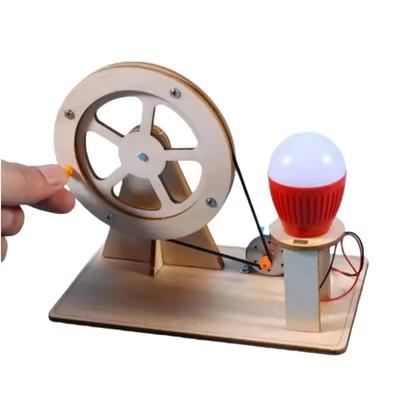 Генератор с ручным приводом DIY, научный набор STEM, образовательная игрушка для детей, деревянные физические эксперименты для изучения электричества и возобновляемых источников энергии