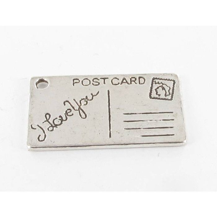MégaCréa - Breloque en métal Carte Postale Argenté (10 pièces)